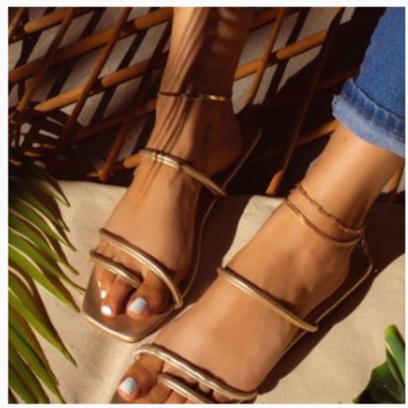 Square Toe Strappy Slide Sandals in Light Gold - Picture 6 of 7